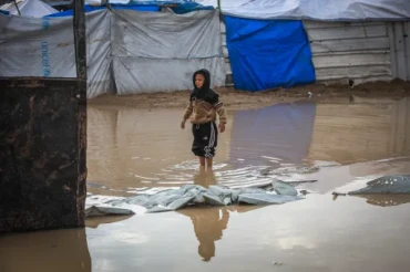 Heavy rains flood Gaza’s displacement camps for second day, leaving families exposed